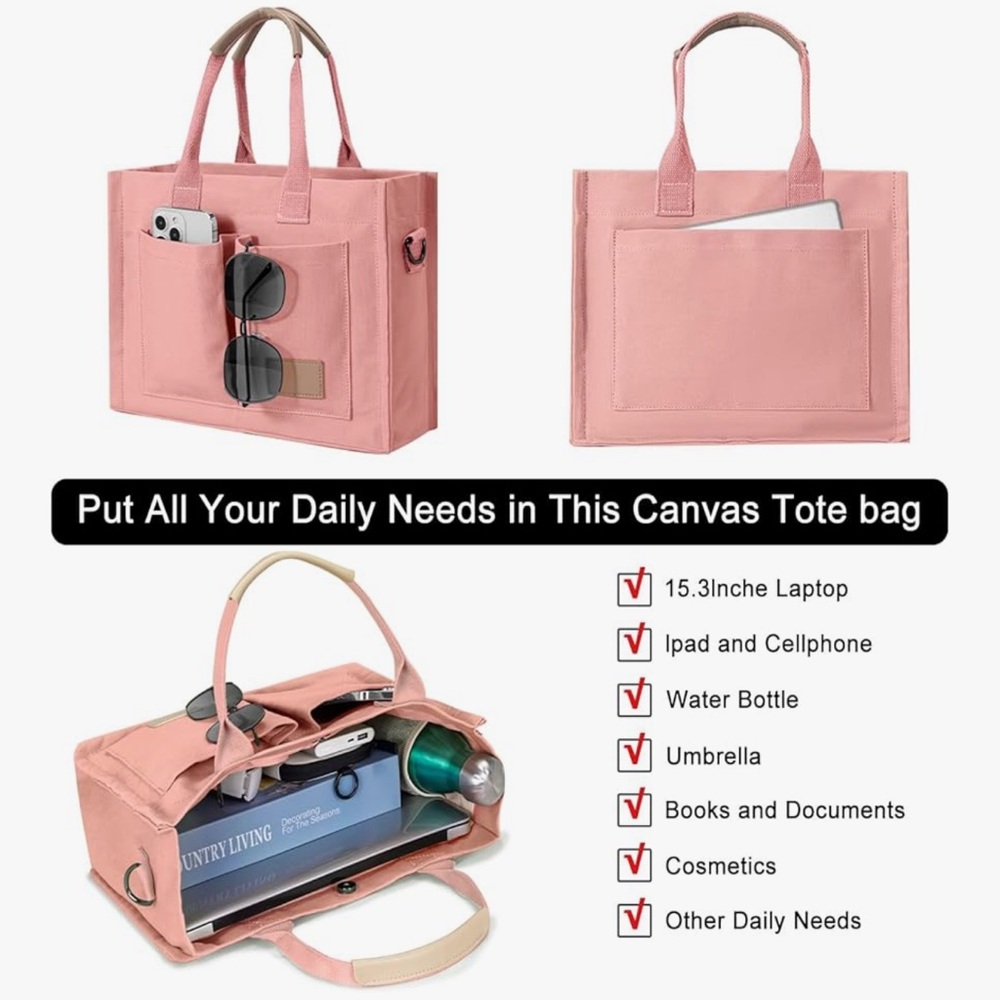 🩷 Women’s Canvas Tote Purse Crossbody with Pockets NEW - Picture 4 of 7